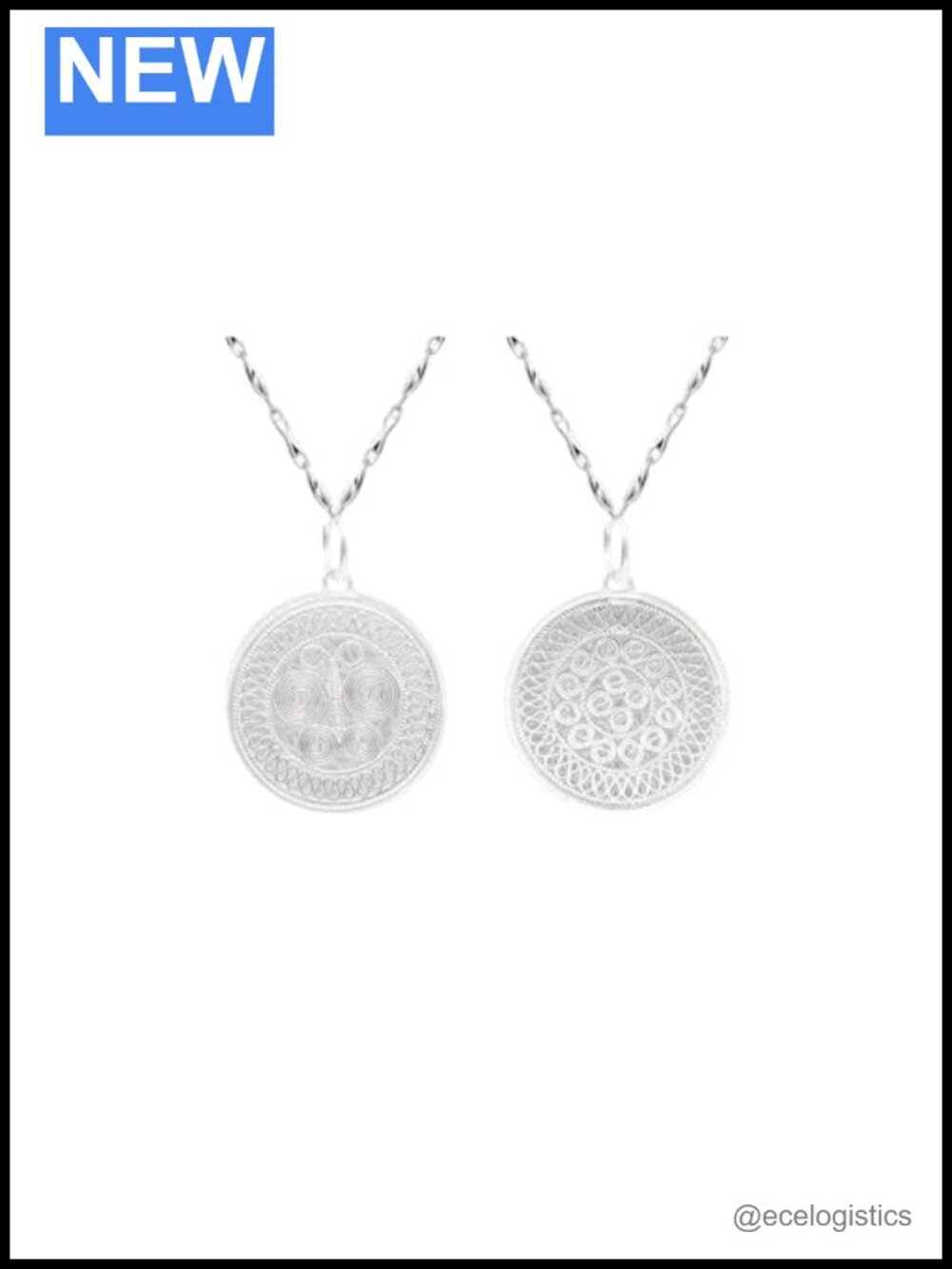 S990 Sterling Silver Handmade Pendant Necklace Double Sided